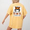 One Thankful Teacher's Aide Messy Bun Thanksgiving Fall Women's Comfort Colors T-Shirt Back Print Mustard