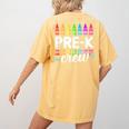 Pre-K Crew Teacher Team Squad Hello Back School Graduation Women's Comfort Colors T-Shirt Back Print Mustard