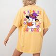 Read More Books Ghost Reading Book Teacher Halloween Women's Comfort Colors T-Shirt Back Print Mustard