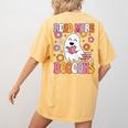 Read More Books Groovy Halloween Teacher Women Women's Comfort Colors T-Shirt Back Print Mustard