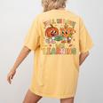 Retro Fall In Love With Learning Autumn Pumpkin Teacher Kids Women's Comfort Colors T-Shirt Back Print Mustard