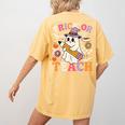 Retro Floral Ghost Trick Or Teach Groovy Teacher Halloween Women's Comfort Colors T-Shirt Back Print Mustard