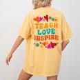 Retro Teach Love Inspire Back To School Teachers Women's Comfort Colors T-Shirt Back Print Mustard Retro Teach Love Inspire Back To School Teachers Women's Comfort Colors T-Shirt Back Print Mustard