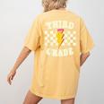 Retro Third Grade Teacher Lightning Bolt Pencil Teacher Kids Women's Comfort Colors T-Shirt Back Print Mustard
