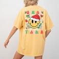 Santas Favorite Teacher Retro Groovy Smile Face Christmas Women's Comfort Colors T-Shirt Back Print Mustard