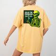 Solve The Problem Skeleton Teacher Halloween Math Six Seven Women's Comfort Colors T-Shirt Back Print Mustard