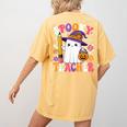 Spooky Teacher Ghost Pencil Teach Halloween Teacher Women's Comfort Colors T-Shirt Back Print Mustard