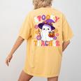 Spooky Teacher Halloween Cute Halloween Teacher Ghost Women's Comfort Colors T-Shirt Back Print Mustard Spooky Teacher Halloween Cute Halloween Teacher Ghost Women's Comfort Colors T-Shirt Back Print Mustard