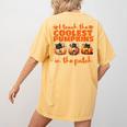 I Teach The Cutest Pumpkins Halloween Teacher Cat Lover Women's Comfort Colors T-Shirt Back Print Mustard