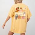 I Teach The Cutest Pumpkins In The Patch Halloween Teacher Women's Comfort Colors T-Shirt Back Print Mustard