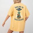 Teacher Alien Books UFO Reading Take Me To Your Reader Women's Comfort Colors T-Shirt Back Print Mustard Teacher Alien Books UFO Reading Take Me To Your Reader Women's Comfort Colors T-Shirt Back Print Mustard