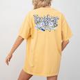 Teacher Blue Chinoiserie Coquette Bow Heart Teacher Life Women's Comfort Colors T-Shirt Back Print Mustard