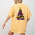 Teacher Crayon Christmas Tree Lights Student School Xmas Women's Comfort Colors T-Shirt Back Print Mustard