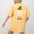 The Teacher Elf Matching Family Christmas Women's Comfort Colors T-Shirt Back Print Mustard The Teacher Elf Matching Family Christmas Women's Comfort Colors T-Shirt Back Print Mustard