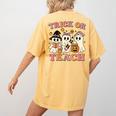 Teacher Halloween Trick Or Teach Cute Ghost Coffee Pumpkins Women's Comfort Colors T-Shirt Back Print Mustard