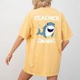 Teacher Shark Teaching Back To School Kindergarten Women's Comfort Colors T-Shirt Back Print Mustard