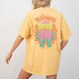 Teacher Teachers Love Brains Halloween Men Women Women's Comfort Colors T-Shirt Back Print Mustard