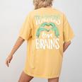 Teachers Love Brains Halloween Costume Trick Treat Zombie Women's Comfort Colors T-Shirt Back Print Mustard