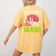 Teachers Love Brains Skeleton Halloween Teacher Funny Women's Comfort Colors T-Shirt Back Print Mustard
