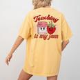 Teaching Is My Jam Cute Strawberry For Women Teachers Women's Comfort Colors T-Shirt Back Print Mustard