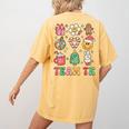 Team TK Teacher Christmas Groovy Smile Face Girl Boy Kid TK Women's Comfort Colors T-Shirt Back Print Mustard