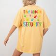 Tiny Human Security Preschool Childcare Teacher Babysitters Women's Comfort Colors T-Shirt Back Print Mustard