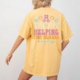 Tiny People Help Do Big Things Nursery Teacher Women's Comfort Colors T-Shirt Back Print Mustard