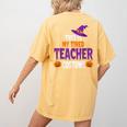 Tired Teacher Costume For Halloween Teachers Women's Comfort Colors T-Shirt Back Print Mustard