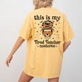This Is My Tired Teacher Costume Skull Halloween Messy Bun Women's Comfort Colors T-Shirt Back Print Mustard