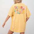 Tired Teachers Club Groovy Teachers Back To School Tee Women's Comfort Colors T-Shirt Back Print Mustard