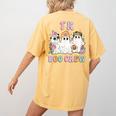 TK Boo Crew Retro Groovy Halloween Floral Ghost TK Teacher Women's Comfort Colors T-Shirt Back Print Mustard