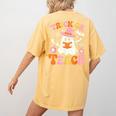 Trick Or Teach Cute Floral Ghost Teacher Halloween Costume Women's Comfort Colors T-Shirt Back Print Mustard Trick Or Teach Cute Floral Ghost Teacher Halloween Costume Women's Comfort Colors T-Shirt Back Print Mustard
