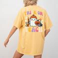 Trick Or Teach Ghost Teacher School Halloween Men Women Women's Comfort Colors T-Shirt Back Print Mustard Trick Or Teach Ghost Teacher School Halloween Men Women Women's Comfort Colors T-Shirt Back Print Mustard