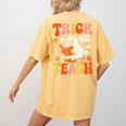 Trick Or Teach Halloween Shirt For Teacher Kids Floral Ghost Women's Comfort Colors T-Shirt Back Print Mustard