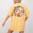 Trick Or Teach Retro Groovy Halloween Teacher Women's Comfort Colors T-Shirt Back Print Mustard
