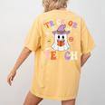 Trick Or Teach Teacher Groovy Ghost Halloween Teacher Women's Comfort Colors T-Shirt Back Print Mustard