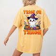 Trick Or Teach Teacher Halloween Ghost Pencil Floral Women's Comfort Colors T-Shirt Back Print Mustard