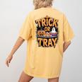 Trick Or Tray Halloween Cafeteria Teacher School Women's Comfort Colors T-Shirt Back Print Mustard Trick Or Tray Halloween Cafeteria Teacher School Women's Comfort Colors T-Shirt Back Print Mustard