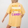 Will Trade Students For Candy Cute Halloween Costume Teacher For Men Women Kids Women's Comfort Colors T-Shirt Back Print Mustard