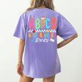 ABCD Kindergarten Rocks Pencil Lightning Teachers Rock Boys Women's Comfort Colors T-Shirt Back Print Violet
