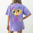 Abstract Cat Art Picatsso Shirt For Art Teachers Women's Comfort Colors T-Shirt Back Print Violet Abstract Cat Art Picatsso Shirt For Art Teachers Women's Comfort Colors T-Shirt Back Print Violet