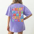 Alphabet A-Z ABC Kids Back To School Pre K Teachers Women's Comfort Colors T-Shirt Back Print Violet Alphabet A-Z ABC Kids Back To School Pre K Teachers Women's Comfort Colors T-Shirt Back Print Violet