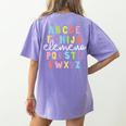 Alphabet ABC Elemeno Teacher Student Back To School Women's Comfort Colors T-Shirt Back Print Violet