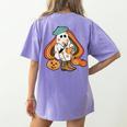 Art Teacher Painting Brushes Retro Pumpkin Ghost Artist Women's Comfort Colors T-Shirt Back Print Violet