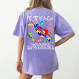 Autism Awareness Teacher I Teach Awesome Superheroes Women's Comfort Colors T-Shirt Back Print Violet