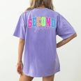 Back To School Neon Checkered Second Grade Colorful Teacher Women's Comfort Colors T-Shirt Back Print Violet