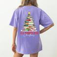 All Booked For Christmas Xmas Tree Teacher Holiday Pajamas Women's Comfort Colors T-Shirt Back Print Violet All Booked For Christmas Xmas Tree Teacher Holiday Pajamas Women's Comfort Colors T-Shirt Back Print Violet