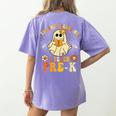 You Can't Scare Me I Teach Pre-K Halloween Teacher Ghost Women's Comfort Colors T-Shirt Back Print Violet