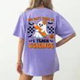 You Can't Scare Me I Teach Science Retro Teacher Halloween Women's Comfort Colors T-Shirt Back Print Violet