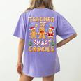 Christmas Teacher Of Smart Cookies Gingerbread Man Teaching Women's Comfort Colors T-Shirt Back Print Violet Christmas Teacher Of Smart Cookies Gingerbread Man Teaching Women's Comfort Colors T-Shirt Back Print Violet